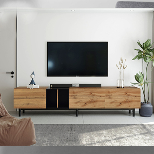 <span class=keywords><strong>Meuble</strong></span> <span class=keywords><strong>TV</strong></span> à panneaux avec pieds en métal robustes Support <span class=keywords><strong>TV</strong></span> multifonctionnel de grande capacité Casier de sol de salon en usine - Product Image 1