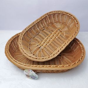 Handmade Plastic Woven Oval Bread Basket Fruit Snack <b>Storage</b> <b>Container</b> For Restaurant Kitchen Use - Product Image 3