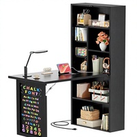 Bureau en bois pliable avec prises intégrées, port USB, bureau convertible pour petits espaces/bureau à domicile/salle d'artisanat, multifonction