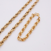Ensemble bijoux homme, collier et bracelet à chaîne corde torsadée épaisse en acier inoxydable 316L plaqué or 18 carats