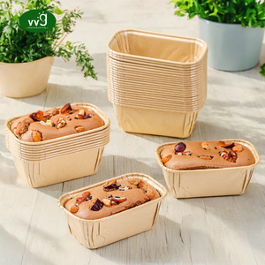 VVG Manufacture Non Stick Rolled Rim Grease Proof <strong>Mini</strong> Rectangle Paper Loaf <strong>Tray</strong> Kraft Paper Cupcake Mold - Product Image 1