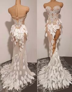 Elegante Vestido de Sirena sin Tirantes con Perlas para Fiesta de Cumpleaños, Boda, Graduación, Vestido de Noche Blanco para Mujer, Vestido Largo de Gala con Abertura Alta - Product Image 4