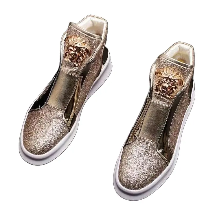 Frühling und Sommer Herren und Damen gleichen Stil spitzen Zehen Viskose Low-Top einfarbig täglich Flat-Heel Spot Gold Schuhe