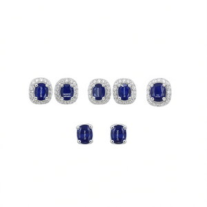 Orecchini a perno E2115 blu zaffiro con taglio ovale e montatura a castone, gioielli da donna alla moda, regalo, in lega - Product Image 1