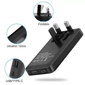 2022 חדש מותאם אישית לוגו שחור מתאם בריטניה plug slim PD3.0 ultrathin QC3.0 נסיעות מתאם foldable18W טלפון מהיר מטען