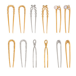Horquillas para el Cabello de Acero Inoxidable con Oro de 18K, Estilo Clásico Europeo Americano, Lujo Ligero, con Cuentas Geométricas, Joyería para Tocado de Boda - Product Image 1