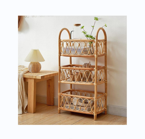 Natural rattan removable shelf storage rack convenient magazine book storage rack