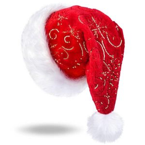 Chapeau de Noël personnalisable de haute qualité pour adultes estampage à chaud motif de flocon de neige <span class=keywords><strong>long</strong></span> chapeau de père noël en peluche pour les décorations de fête - Product Image 1