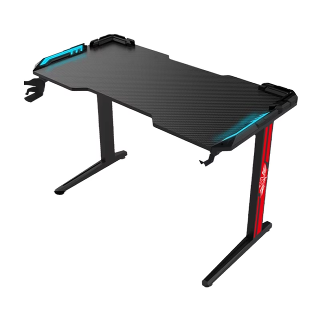 Customized Adjustable RGB LED Lights Metal Gaming Desk with Carbon Fiber Surface for Bedroom PC Gamer Standing Gamergonomic