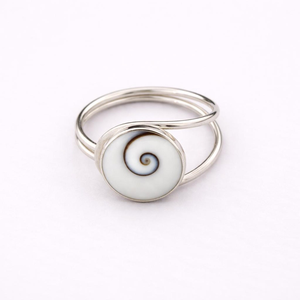Shiva Eye Shell <b>Ring</b> in 925 Sterling Silver with Spiral Band <b>Boho</b> Artisan Gemstone Jewelry for Everyday Wear Special Occasions - Product Image 1
