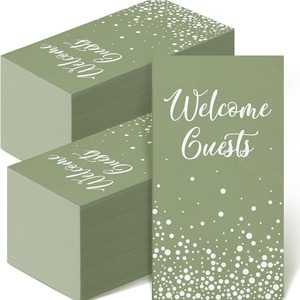 Serviettes en papier rectangulaires vert sauge, imprimées offset avec des pois, pour fêtes d'anniversaire - Product Image 1