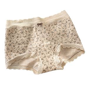 Culotte courte en dentelle florale pour femme, taille haute, en coton antibactérien, avec entrejambe élargi et superposé - Product Image 5