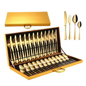 Luxury Hotel 36/48Pcs Vietnam Stainless Steel Flatware Sets Gold Cutlery Set for Wedding Knife Fork and Spoon Set for Restaurant