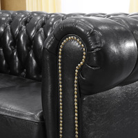Canapé Chesterfield 3 Places De Luxe de Style Européen en Cuir Véritable Noir, Capitonné Noir, Accoudoirs Roulés, Clous Décoratifs OEM/ODM Vente en Gros