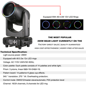 Projecteur de scène mobile Mini Beam 295W avec 48 anneaux LED 0,3W 12V – Projecteur de scène mobile MINI 14R 295W pour mariages, KTV, <span class=keywords><strong>DJ</strong></span> - Product Image 2