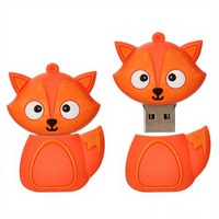Memoria USB 2.0 de Silicona con Diseño de Zorrito, 64GB, Pendrive de Regalo