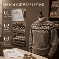 Pull à col montant zippé pour homme, motif Fair Isle jacquard, conception personnalisée, service OEM ODM, hauts tricotés décontractés à manches longues, faible MOQ