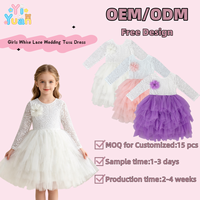 Robe de tutu pour enfants à manches longues en dentelle blanche, jupe en tulle à plusieurs niveaux avec fleurs en perles 3D, robe de baptême ou de mariage pour petites filles