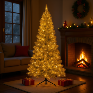 Árbol de Navidad Artificial Dorado de 7.5 Pies con 1000 Luces LED Blanco Cálido, Decoración Interior para Celebraciones Navideñas - Product Image 2
