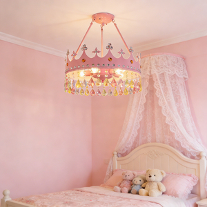 Lampadario a Corona Rosa con Cristalli per Camera da Principessa, Luce Pendente Dimmerabile 3CCT, <span class=keywords><strong>Lampada</strong></span> da Soffitto Protettiva per Occhi per Camera da Letto delle Ragazze - Product Image 5