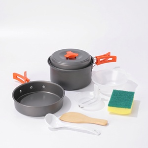 Ensemble de cuisine de <span class=keywords><strong>camping</strong></span> en aluminium anodisé 30 pièces, poignée pliable, antiadhésif, compatible avec les cuisinières à gaz, capacité 1-2L, OEM - Product Image 1