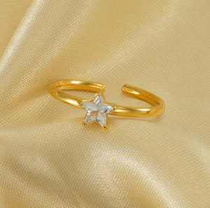 Ster Zirkoon <span class=keywords><strong>Ring</strong></span> Vinger Ringen voor Meisjes Roestvrij Staal Titanium Luxe Ster Vinger Ringen - Product Image 5