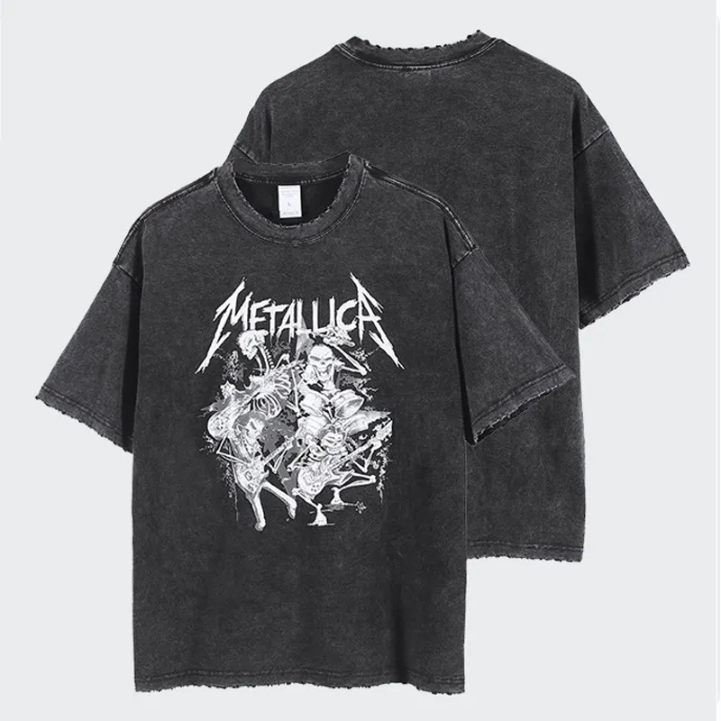 OEM Summer Shirt Men Tshirt Printing Acid Washed Vintage Black T Shirt 100 Cotton T-shirts For Men Oversized Loose Printed