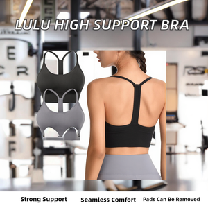 Women Plus Size Seamless Halter <b>Neck</b> High Support Front Removable <b>Pads</b> Yoga Sports Bra Push-up Breathable Spandex/Nylon - Product Image 2