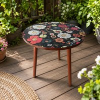 Table basse ronde en bois à motif mandala, petite table d'appoint décorative moderne pour la maison, le salon, la chambre à coucher, le bureau