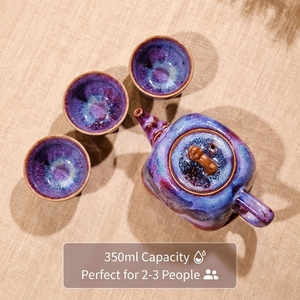 กาน้ำชาเคลือบสีแบบเปลี่ยนสีได้ สไตล์จีนโบราณ ความจุ 240 มล. ชุดกาแฟและชา ของขวัญสุดสร้างสรรค์ สีแดงจีน - Product Image 5