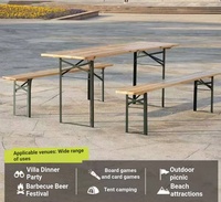 Ensemble table et banc pliables en bois de sapin massif avec support métallique renforcé pour l'extérieur, le jardin, la terrasse, le restaurant