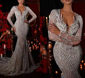 2023 Luxury Elegant Lace Pearl Appliques A Line Tulle Mermaid Wedding Dress vestidos de novia