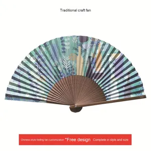 Éventail pliant en bambou double face, motif Noël, en papier artisanal - Product Image 2