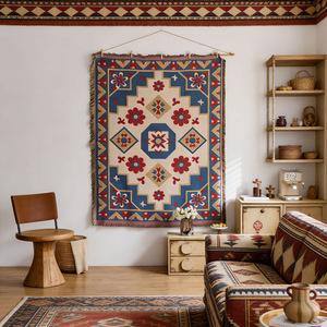 Tapisserie murale en coton de style sud-ouest, motif abstrait, rectangle, décoration intérieure, art tissé avec franges - Product Image 5