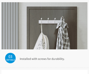 Perchero de metal montado en la pared de 4 cabezales Ganchos para ropa montados en tornillos - Product Image 6