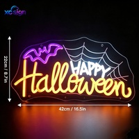 Lampu Neon LED 3D Bertema Halloween, Kelelawar Ungu, Jaring Laba-laba Putih, Papan Akrilik, Daya USB, Teks Statis, Dekorasi Umum