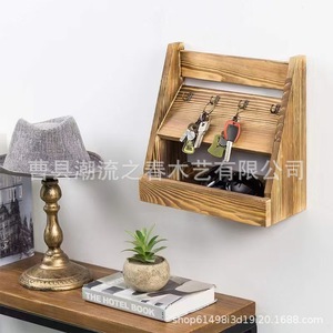 Boîte de rangement pour clés en bois, boîte de rangement murale à double couche, décoration d'intérieur, ornement de rangement pour clés d'entrée. - Product Image 2