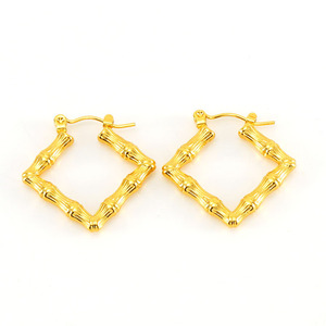 ZOGXIN Bamboo Texture Hoop Earrings Geometric Square Stainless Steel Gold Color Fashion Jewelry - Product Image 5
