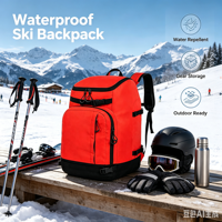 Sac à dos de ski personnalisé ISO9001, 50L, en nylon résistant à l'eau, pour le snowboard et les voyages, avec accessoires pour ski, casque et lunettes