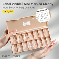 BORN PRETTY – 238 faux ongles préformés, longs, transparents, en acrylique, à presser, avec échelle graduée pour une mise en forme facile