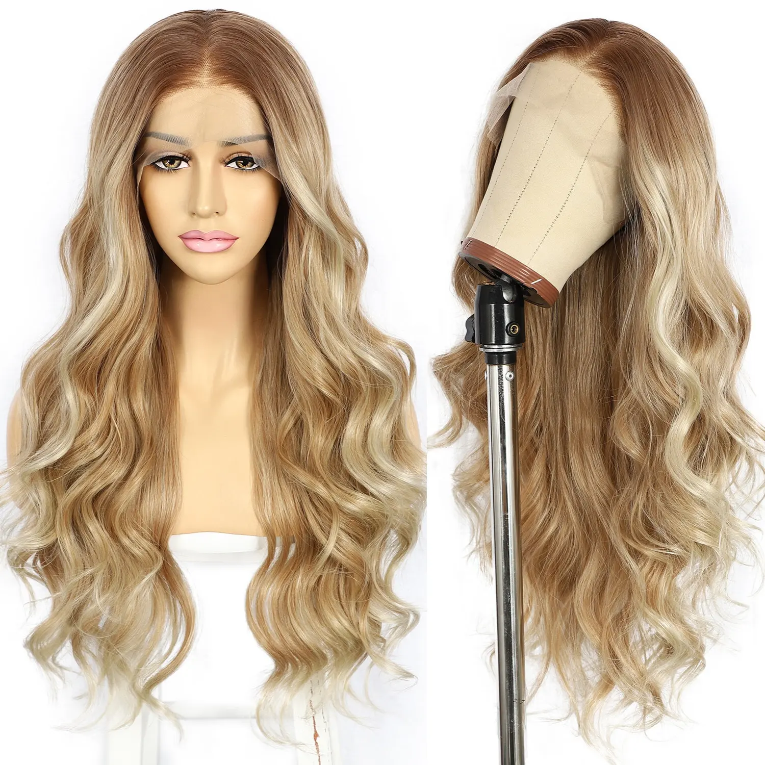 Groothandel Synthetische Kant Front Pruik 13X3 Highlight Blonde Pruik Gesimuleerd Menselijk Haar Voor Vrouwen Dagelijks Dragen Blogger Party Show