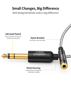 כבל אודיו מצופה זהב CableCreation 6.35mm 3.5mm, מחבר זכר <span class=keywords><strong>1</strong></span>/<span class=keywords><strong>4</strong></span> אינץ', מחבר נקבה <span class=keywords><strong>1</strong></span>/8 אינץ', סטריאו, מעטפת אלומיניום, צמה ניילון, לגיטרה דיגיטלית - Product Image 5