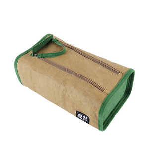 Trousse à crayons en papier kraft lavable avec compartiment principal pour fournitures scolaires et de bureau, fermeture éclair, couleur et logo personnalisables, OEM accepté - Product Image 1