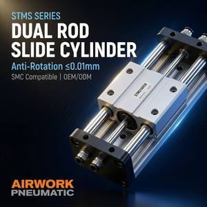 AIRWORK Série STMS – Cylindre à double <span class=keywords><strong>tige</strong></span> en aluminium avec roulement, plaque d'extrémité noire, haute précision, anti-rotation, double guide-<span class=keywords><strong>tige</strong></span> - Product Image 2