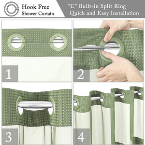 Rideau de douche imperméable à <span class=keywords><strong>double</strong></span> couche sans crochet, texturé en gaufre, avec doublure en tissu à clips - Product Image 6