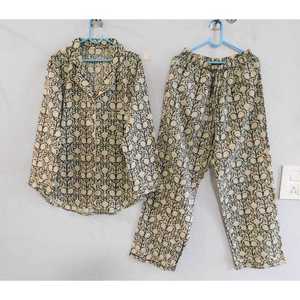 Ladies Summer Pajama Set Floral Printed 100% Cotton Long Sleeve Woven Top and <b>Pants</b> Comfortable Sleepwear Night Suit Casual - Product Image 1