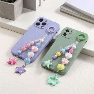 Porte-clés perlé QIANJIE JY-002 esthétique Y2K, <span class=keywords><strong>pendentif</strong></span> de <span class=keywords><strong>téléphone</strong></span> mignon en acrylique couleur macaron avec breloques cœur, étoile et fleur - Product Image 1