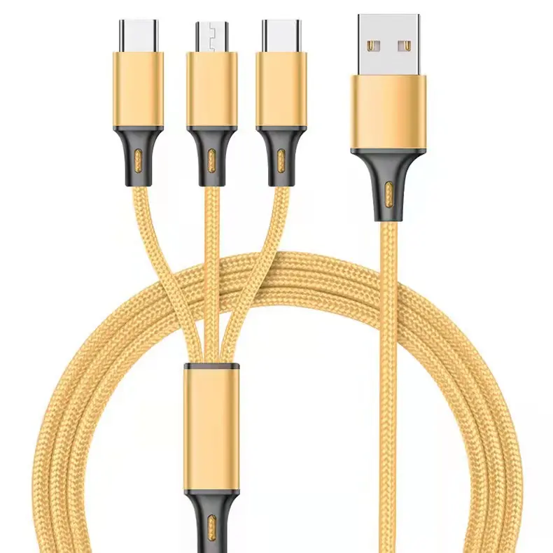 Cellphone Nylon Braided Micro USB Type C 8 Pin Cord Cable Car Phone Charger Type C Cable Fast Charging 3 in 1 Multi USB Cable