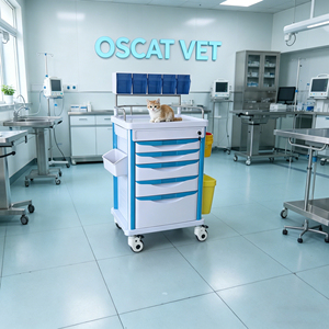 Chariot d'infirmier vétérinaire OSCAT EX-T02 en ABS avec 4 roulettes silencieuses, deux avec freins - Product Image 2