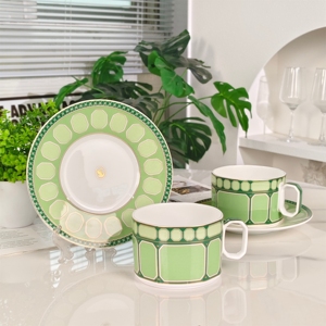 Luxury Eco-Friendly Green <b>Bone</b> <b>China</b> Coffee Cup and Saucer <b>Set</b> 200mL Minimalist Design for Home Use - Product Image 6